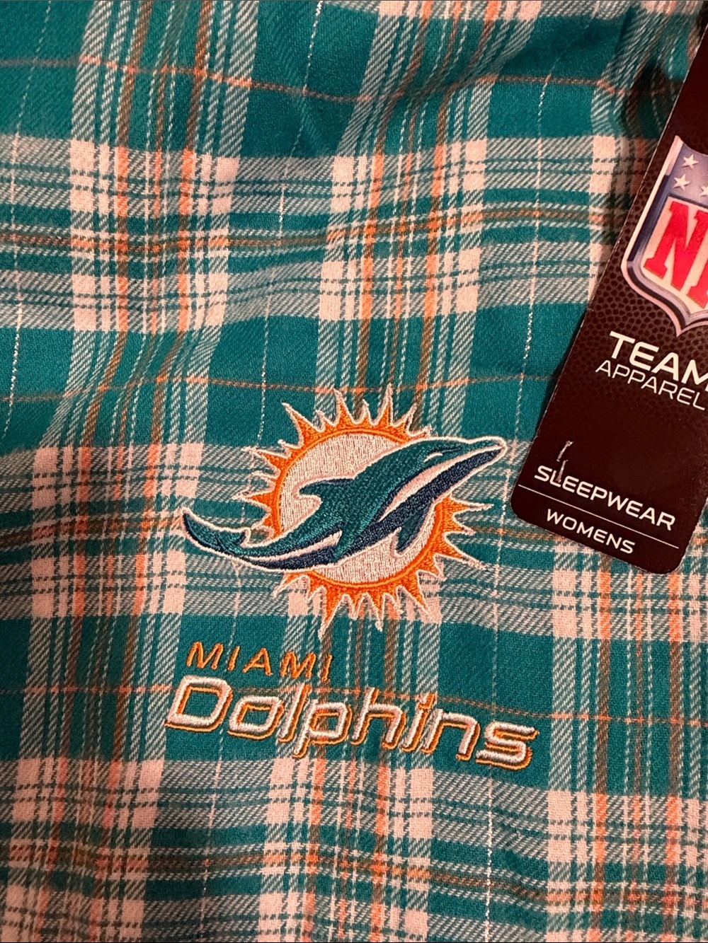 NFL Apparel Miami Dolphins Women's Sz. L Plaid Flannel Pajama Lounge Pants - Picture 9 of 9